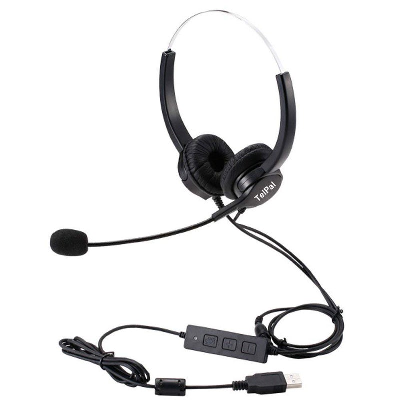 TelPal Corded Hands-Free Call Center Noise Cancelling Binaural USB Headset Headphones with Mic/Microphone - Cord with USB Plug, Volume Control- for Computer/PC/Laptop Use Only - Image 2